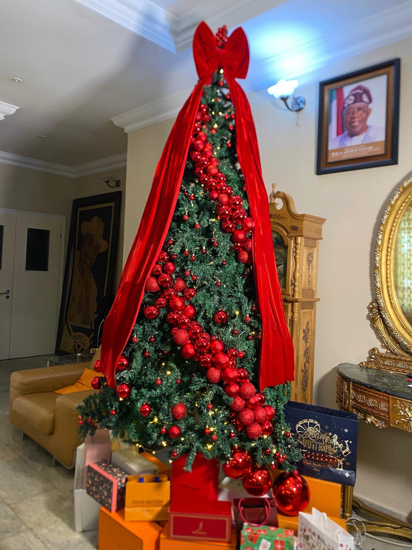 Luxury red and gold Christmas tree decoration in Abuja Nigeria styled by FOA_gifts holiday decor specialist