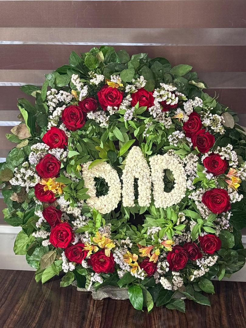 DAD memorial tribute wreath with red roses and white flowers Nigeria FOA_gifts